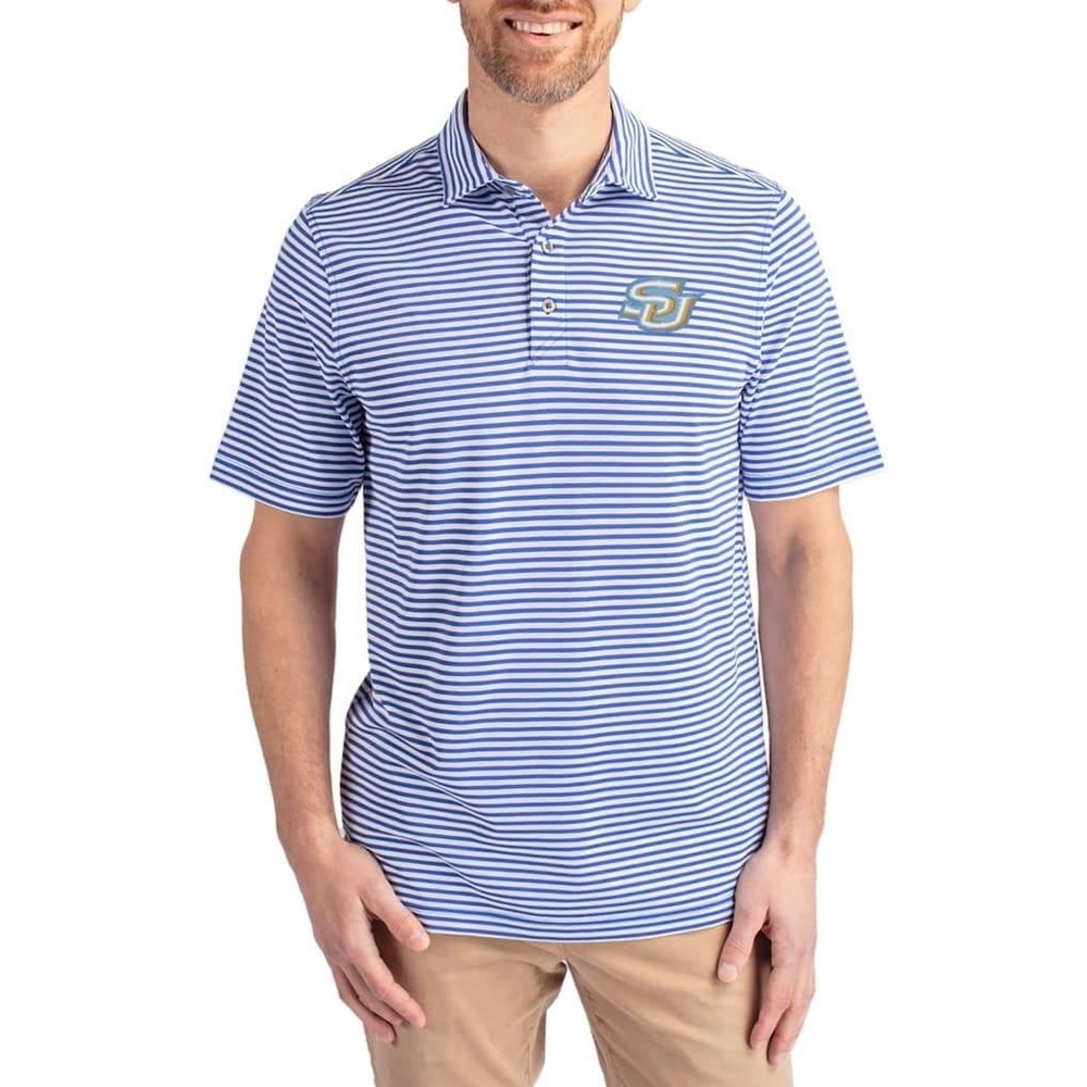 Striped Polo Shirt Blue White‎ Short Sleeve Casual Golf Business Top Mens S NWT